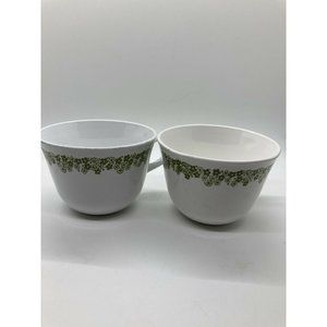 Lot 2 Vintage Corelle Olive Green Crazy Daisy Spring Flower Coffee Cups